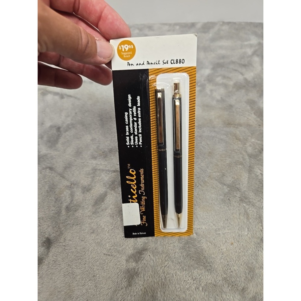Monticello Pen and Pencil Set CL880 Solid Brass Black Gold Vintage New in Pack